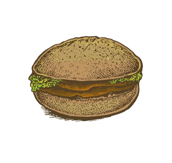 Colorido estilo vintage sándwich dibujado a mano — Vector de stock