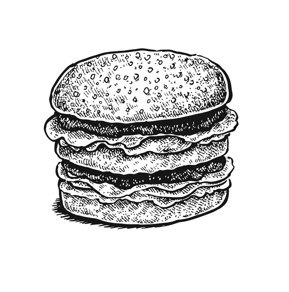 Sandwich croquant dessiné à la main noir et blanc . — Image vectorielle