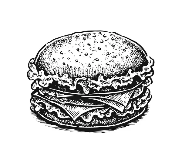Schwarz-weißes handgezeichnetes gebratenes Sandwich. — Stockvektor