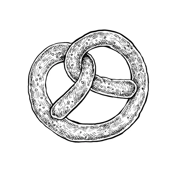 Boceto dibujado a mano en blanco y negro de un pretzel . — Archivo Imágenes Vectoriales