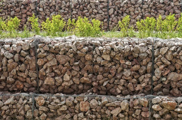 Siatki druciane gabionowe pole ściany — Zdjęcie stockowe