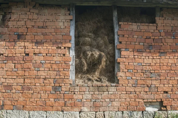 Alte Ländliche Bauernhaus Ziegelwand Nahaufnahme — Stockfoto