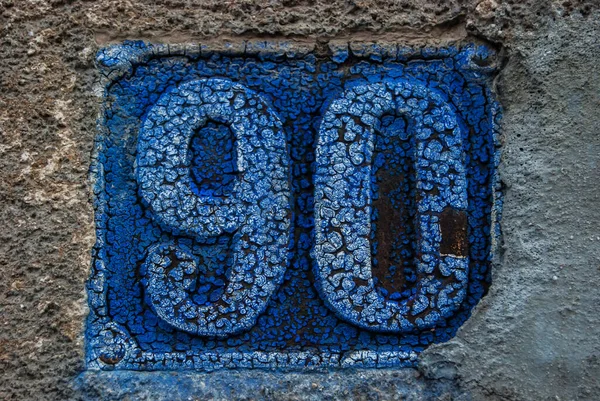 Old Retro Weathered Cast Iron Plate Number Closeup — Stock Photo, Image