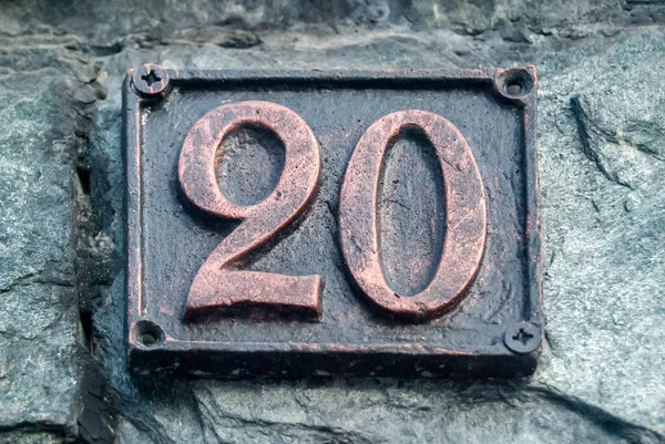 Old Retro Weathered Cast Iron Plate Number Closeup — Stock Photo, Image