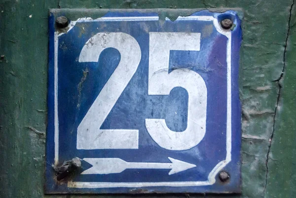 Weathered Grunge Square Metal Enameled Plate Number Street Address Number — Stock Photo, Image