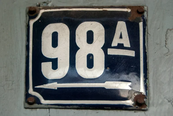 Weathered Grunge Square Metal Enameled Plate Number Street Address Number — Stock Photo, Image