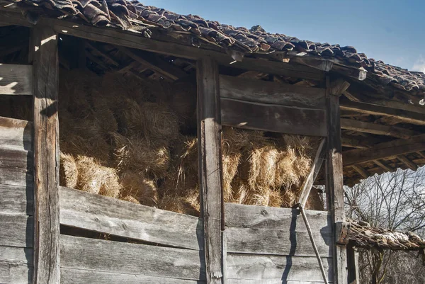 Vecchio Fienile Rurale Stagionato Legno Primo Piano — Foto Stock