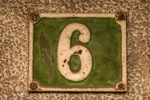 Old Retro Weathered Cast Iron Plate Number Closeup — Stock Photo, Image