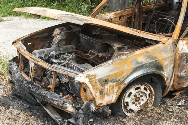 Corpo Carro Abandonado Explodido Queimado Close — Fotografia de Stock
