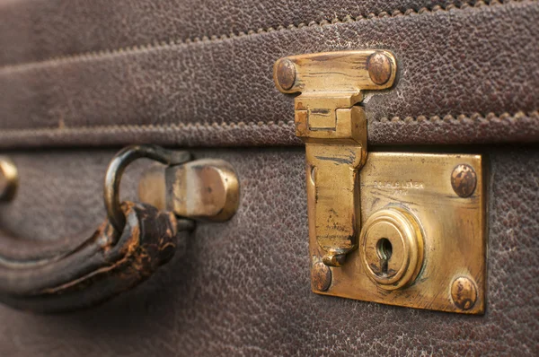 Old retro leather suitcase closeup — Stock Photo, Image
