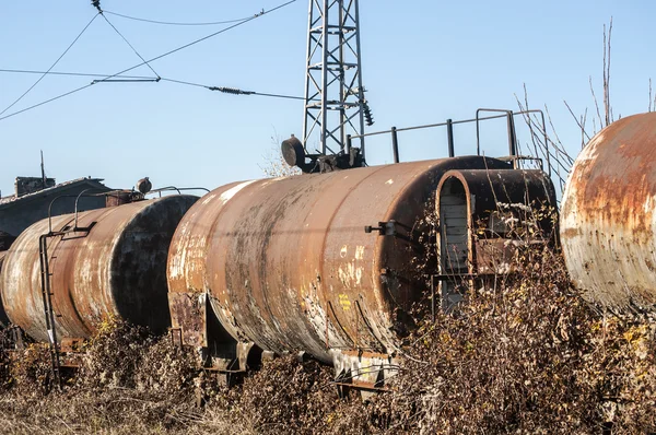 Old train fuel and oil tanks — Stock Photo, Image