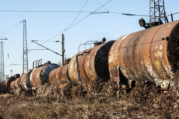 Old train fuel and oil tanks — Stock Photo, Image