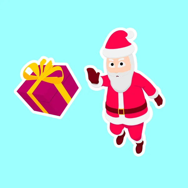 卡通圣诞老人在扔礼物 有圣诞老人和礼物的有趣的贴纸 — 图库矢量图片