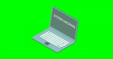 Eller izometrik olarak bir dizüstü bilgisayarı hackliyor. Dizüstü bilgisayardan veri çalan bir hacker canlandırması. 
