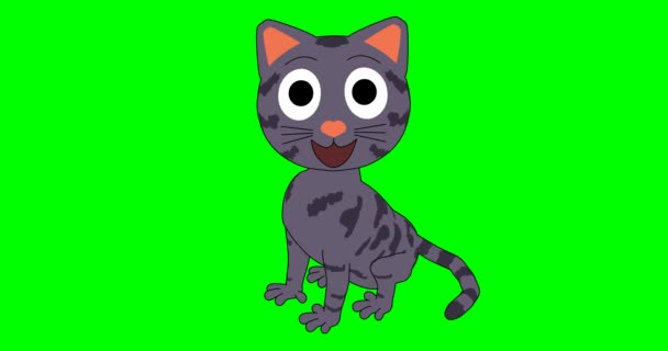Animated Cat Emoji Gladness Cartoon Cat Showing His Joy Green — Stock Video