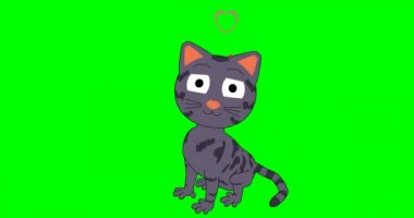 Animasyon kedi emojisi. Çizgi film kedisi aşık olduğunu gösteriyor. Yeşil Ekran Krom Anahtarı.