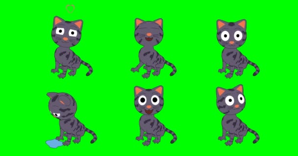 Cat Emoji Plass Tegnefilmkatten Viser Ulike Følelser Kromatøkkel Til Grønn – stockvideo