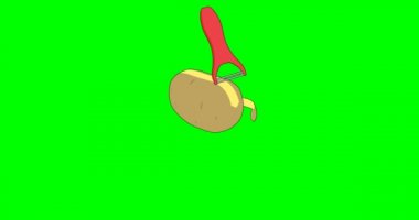 Patates soyma animasyonu. Çizgi film soyucusu patates soyuyor. Yeşil Ekran Krom Anahtarı.