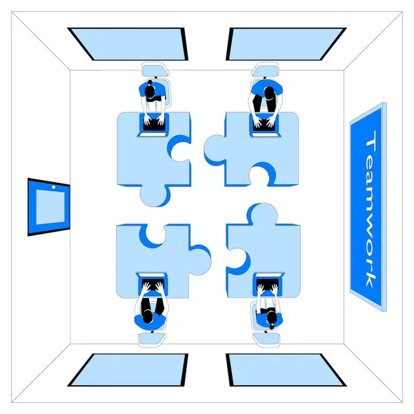Gente Está Trabajando Oficina Portátil Cada Empleador Rompecabezas Del Equipo — Archivo Imágenes Vectoriales