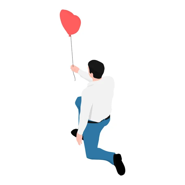 Ένας Άντρας Πουκάμισο Και Τζιν Που Κρατάει Μπαλόνι Σχήμα Καρδιάς — Διανυσματικό Αρχείο