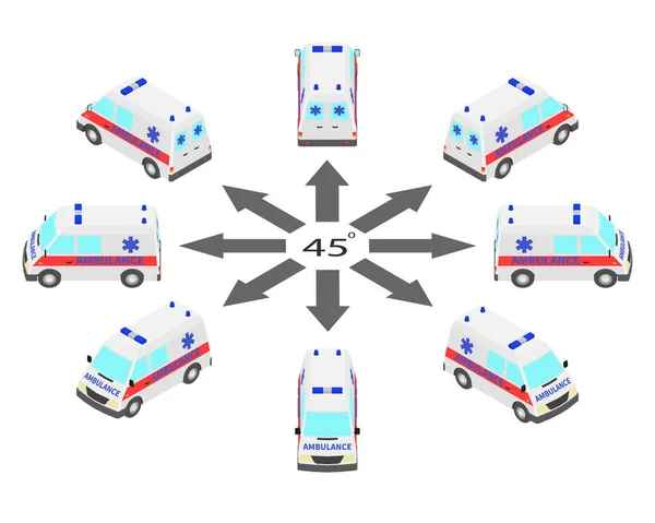 Rotation Ambulance Degrés Ambulance Sous Différents Angles Isométrie — Image vectorielle