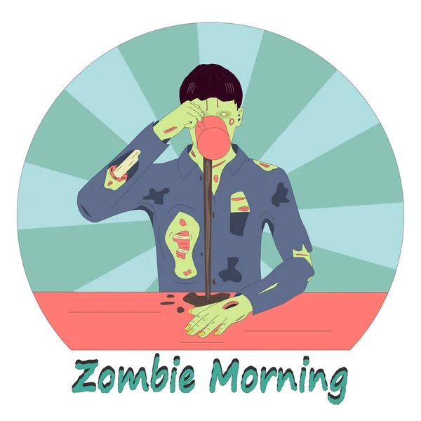 Bebedor Café Pegatina Zombie Zombie Está Tratando Beber Café Símbolo — Vector de stock