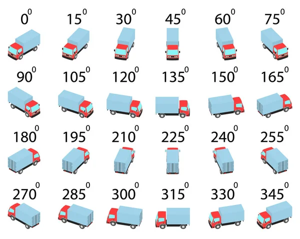 Conjunto Caminhões Diferentes Ângulos Rotação Camião Graus Para Animação Jogos Ilustrações De Stock Royalty-Free