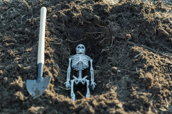 Skeleton Found While Digging Earth Human Corpse Found Ground Work — Stock Photo, Image