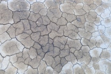 Gri yıpranmış dünyada kuraklıktan çatlaklar. kurak yaz