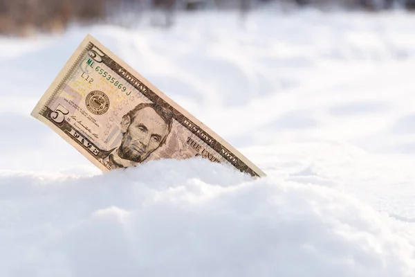 Money Sticking Out Snow Winter Money Snowdrift Royalty Free Stock Images
