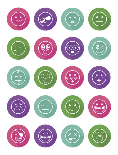20 karakter berbeda dalam lingkaran warna ikon yang ditata - Stok Vektor