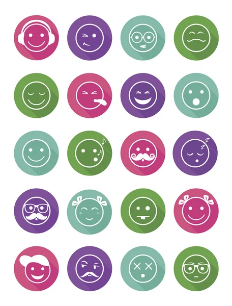 Iconos conjunto 20 emocional y niños sonríe en círculo — Archivo Imágenes Vectoriales