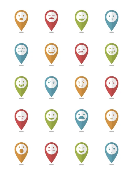 Icônes ensemble 20 sourires émotionnels dans les pointeurs — Image vectorielle