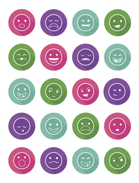 Iconos conjunto 20 sonrisas emocionales en círculos — Archivo Imágenes Vectoriales