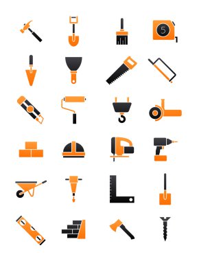 Siyah-turuncu inşaat Icons set