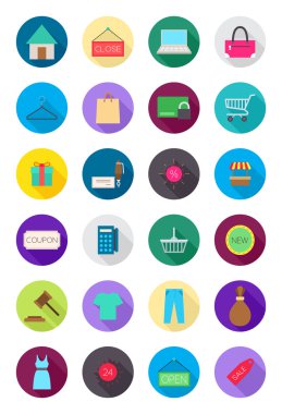 Renk yuvarlak alışveriş Icons set