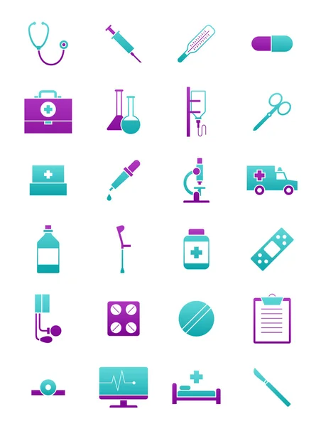 Conjunto de iconos de medicina de color rosa turquesa — Archivo Imágenes Vectoriales