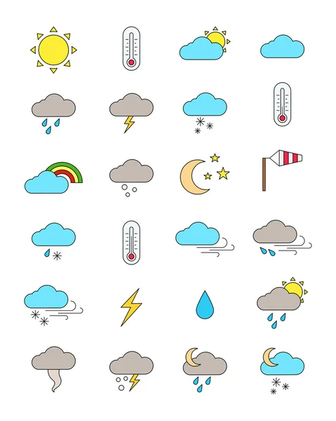 Colore Previsioni Meteo Icone Set — Vettoriale Stock