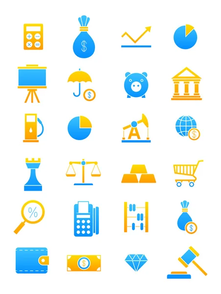 Blau-gelbe Wirtschaftssymbole gesetzt — Stockvektor