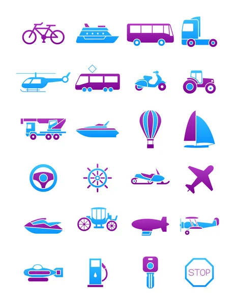 Conjunto de iconos de transporte rosa-azul — Vector de stock