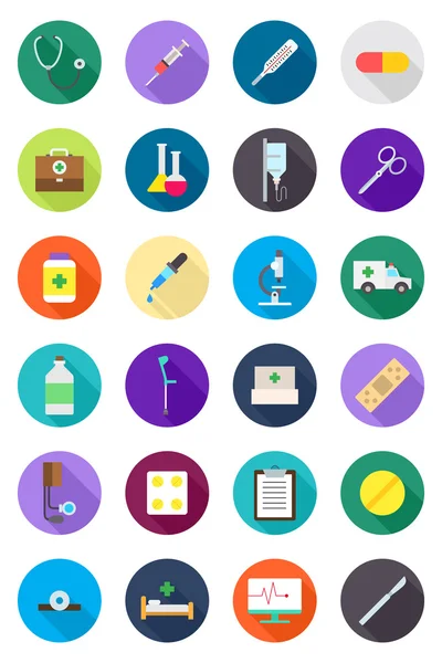 Cor conjunto de ícones de medicina redonda — Vetor de Stock