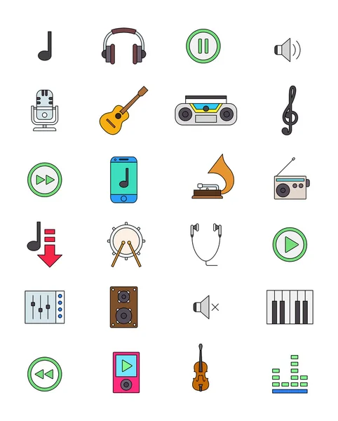 Colore musica icone set — Vettoriale Stock