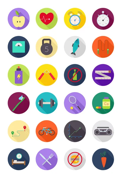 Färgen runt hälsosam livsstil ikoner set — Stock vektor