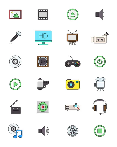 色のマルチ メディア アイコンを設定 — ストックベクタ