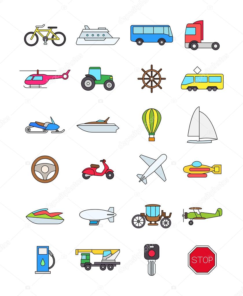 Color transport icons set