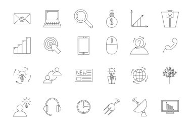 İş ve iletişim siyah Icons set