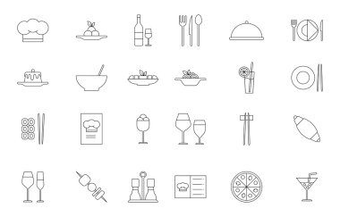 Restoran gıda siyah Icons set