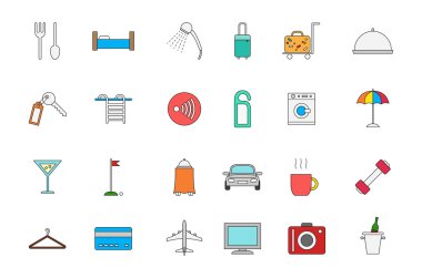 Otel servis renkli simge seti