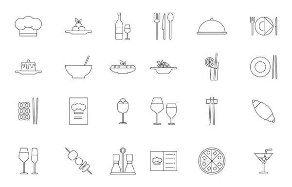 Restaurante comida negro iconos conjunto — Vector de stock