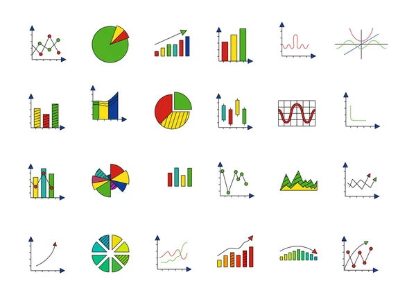 Diagramme bunte Symbole gesetzt — Stockvektor